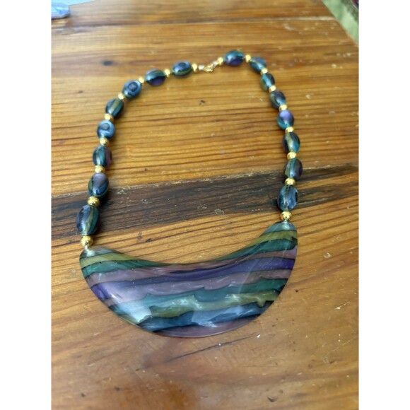 Vintage Purple & Blue Necklace Hang On The Upper Chest Acrylic - Picture 3 of 10
